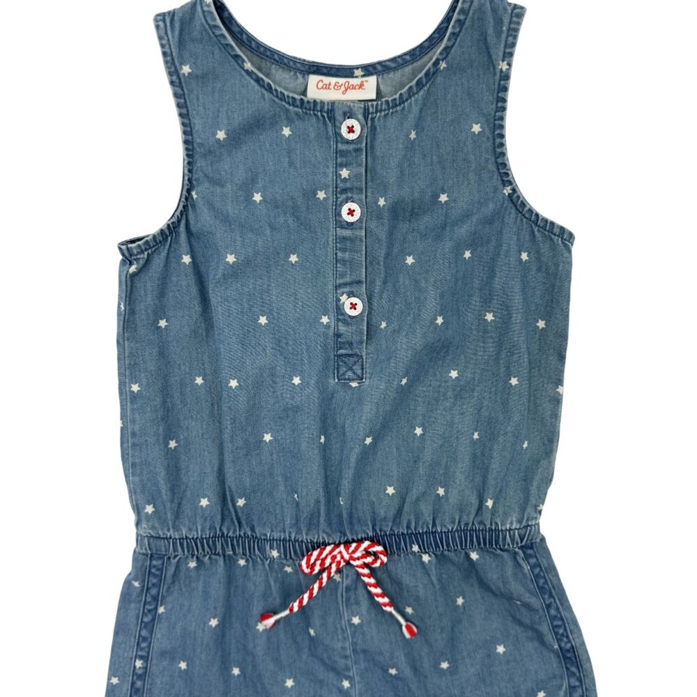 Cat & Jack Girls 4T Blue Romper With Stars 100% Cotton Sleeveless 4 july Style - Picture 10 of 11